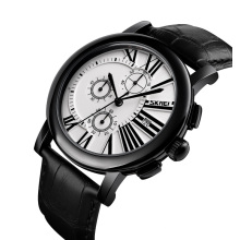 novo relógio de pulso masculino SKMEI 9196 de quartzo com pulseira de couro